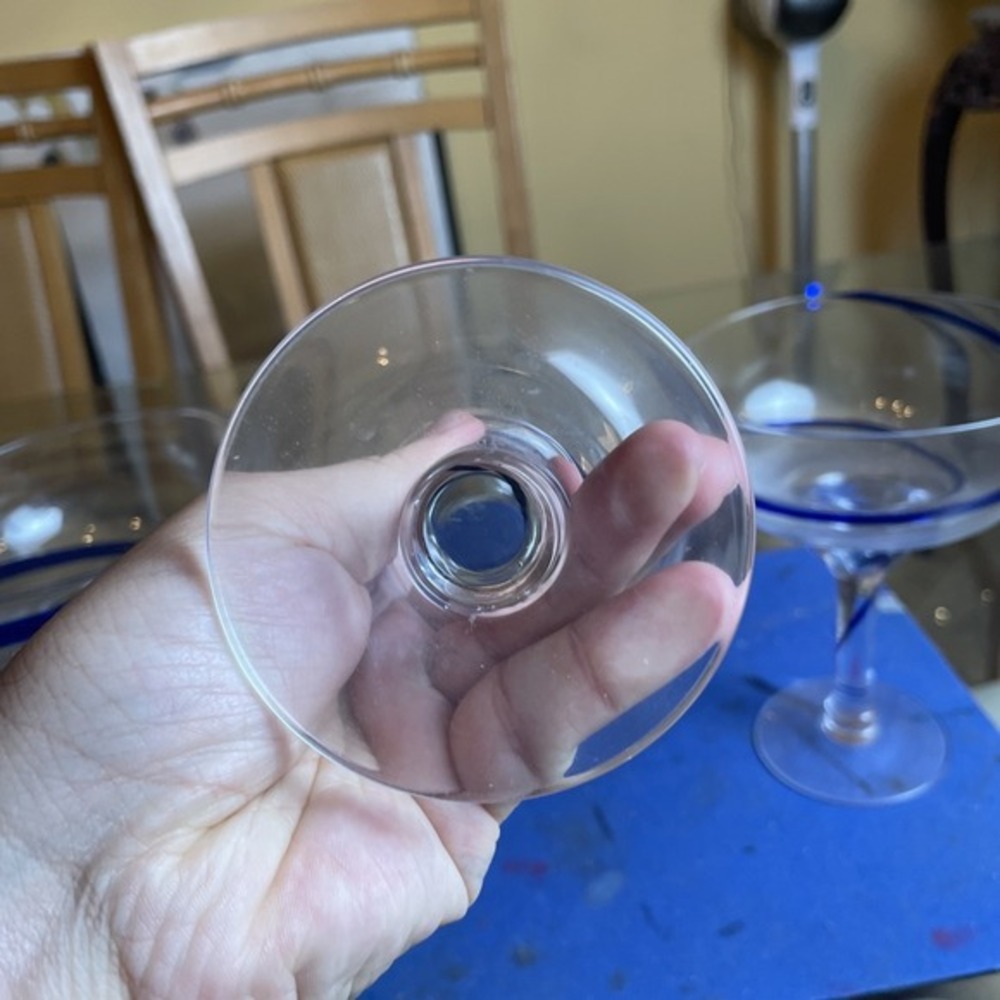 Lot of 3 Vintage Blue Swirl Clear Glass Cocktail‎ Sherbet Dessert Goblets - Picture 4 of 5
